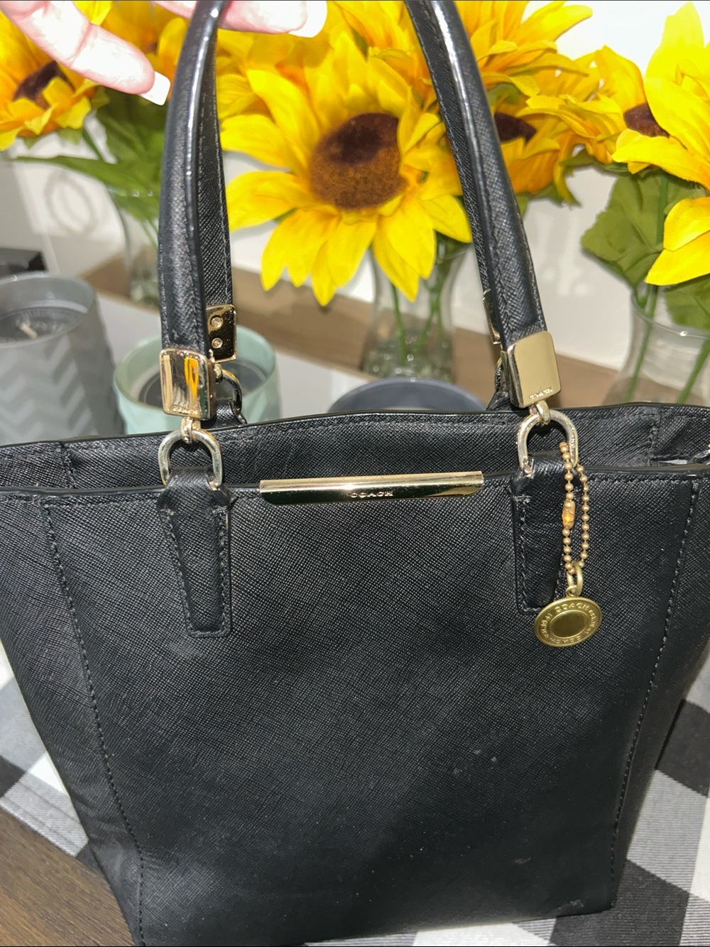 Coach Black Leather Small Tote with Gold Accents - Picture 9 of 9